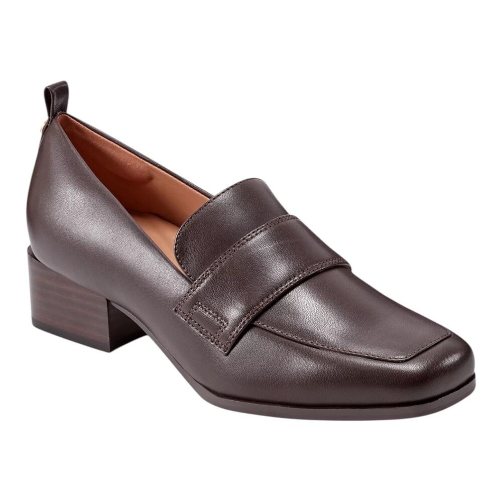 Easy Spirit Women's Darlene eFlex Leather Block Heel Loafers Dark Brown Size 10